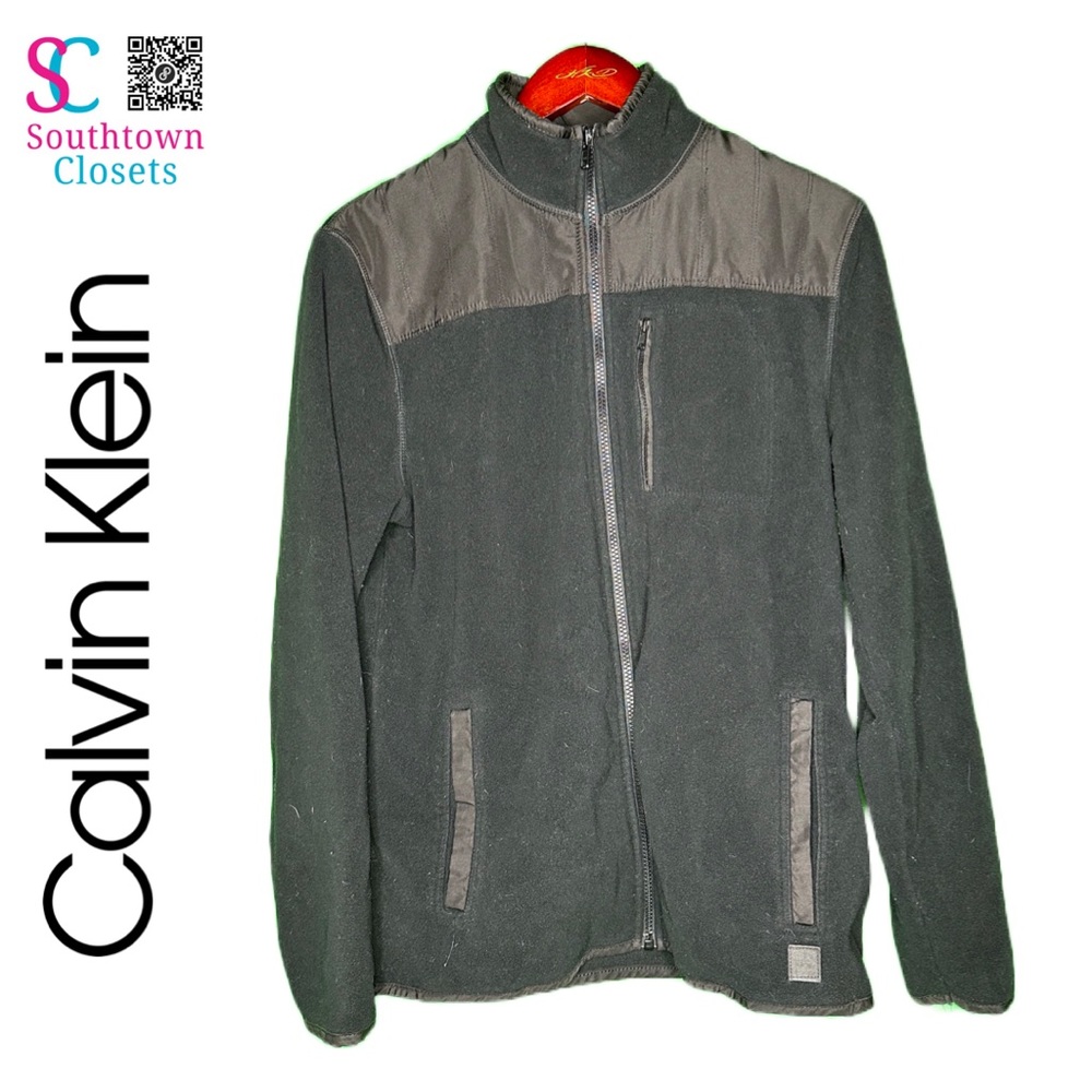 Calvin Klein Womens Grey/Black Long Sleeve Full Zip Fleece Jacket - Medium